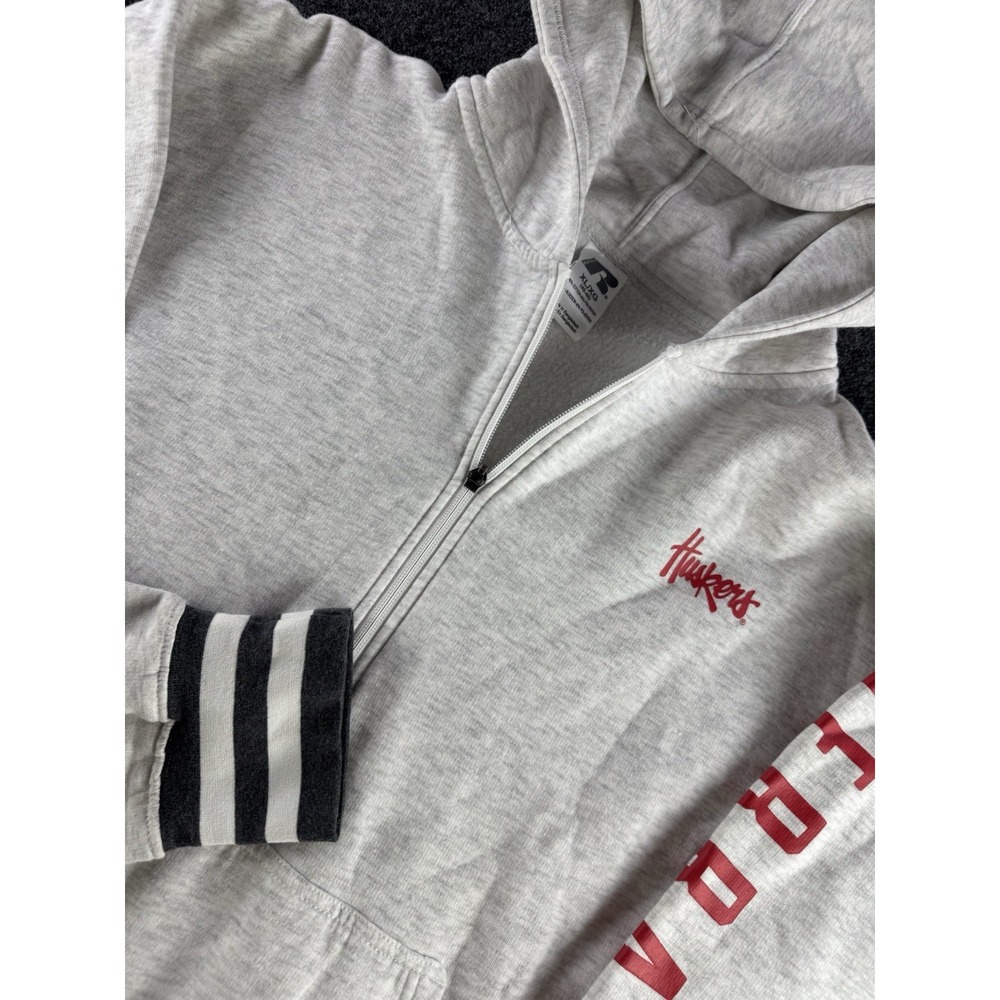 Nebraska Huskers Hoodie XL Russell 1/4 Zip Spellout Sleeve Gray